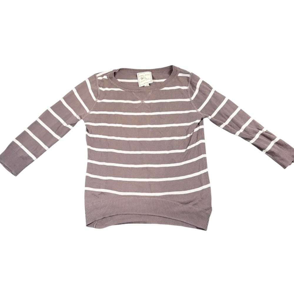 Pink Rose Taupe White Striped Cotton Knit Sweater XS cleangirl preppy
